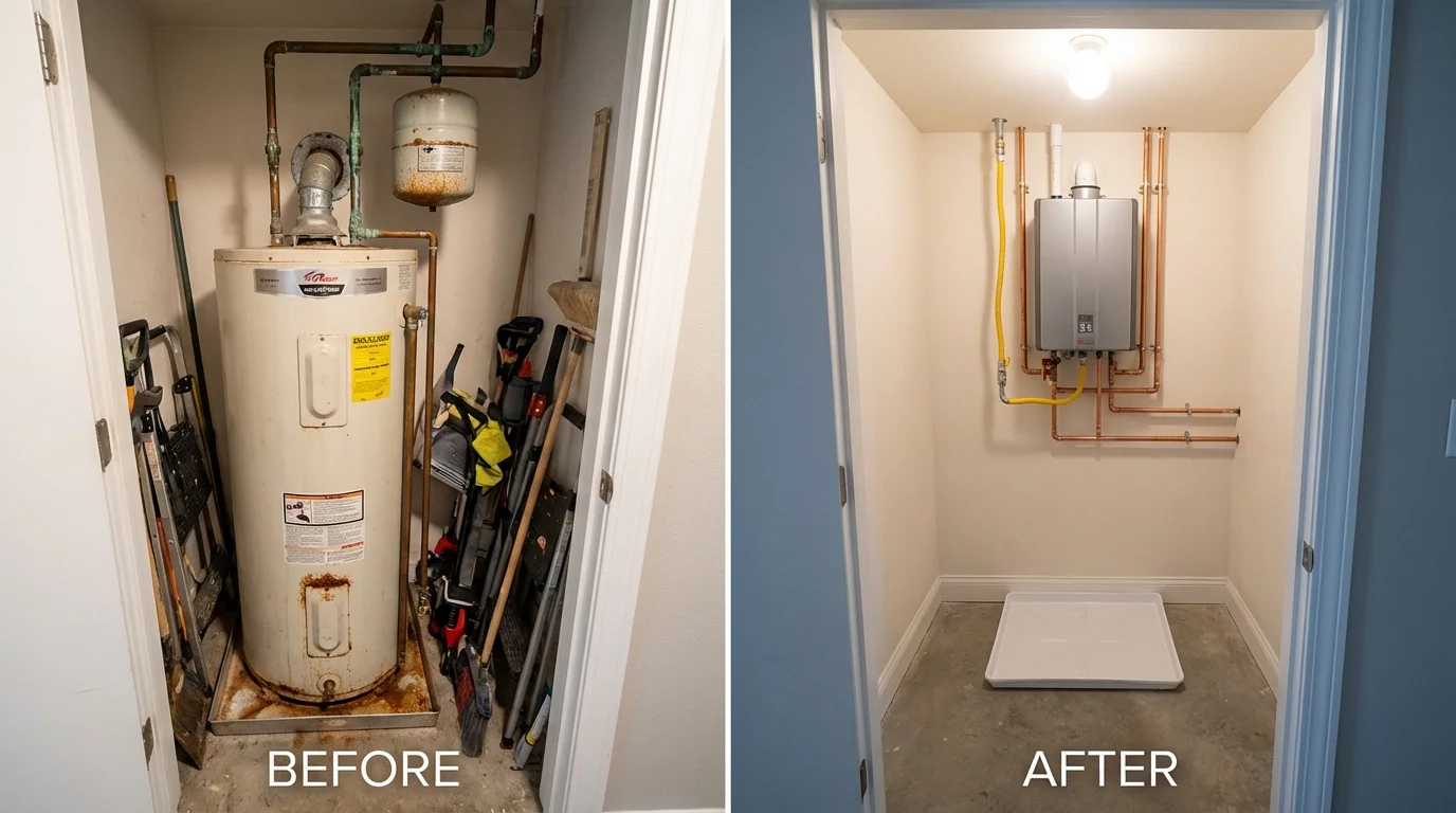 Tank water heater versus wall-mounted tankless unit comparison for Carson City, MI homeowners